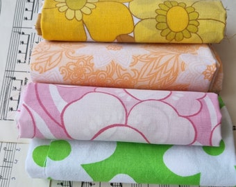 Retro Fabric Fat Quarters x 4 in Bright Floral Prints • Perfect for Crafting, Quilting, Sewing and Scrap Booking • Vintage • Big Floral •