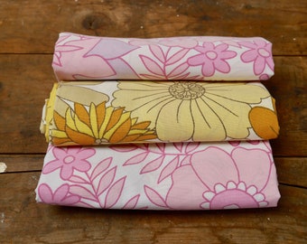 Vintage Pillow Cases x 3, 70's/60's Floral Fabric