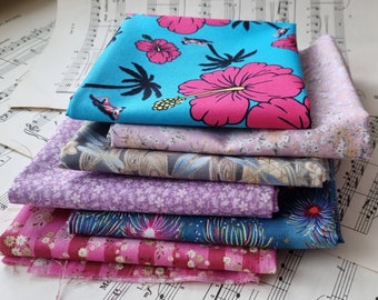 6 Piece Fabric Bundle •Cotton, Cottonmix •New, Previously Unused •Pink •Purple •Floral •Turquoise •Perfect For Sewing, Crafting & More •