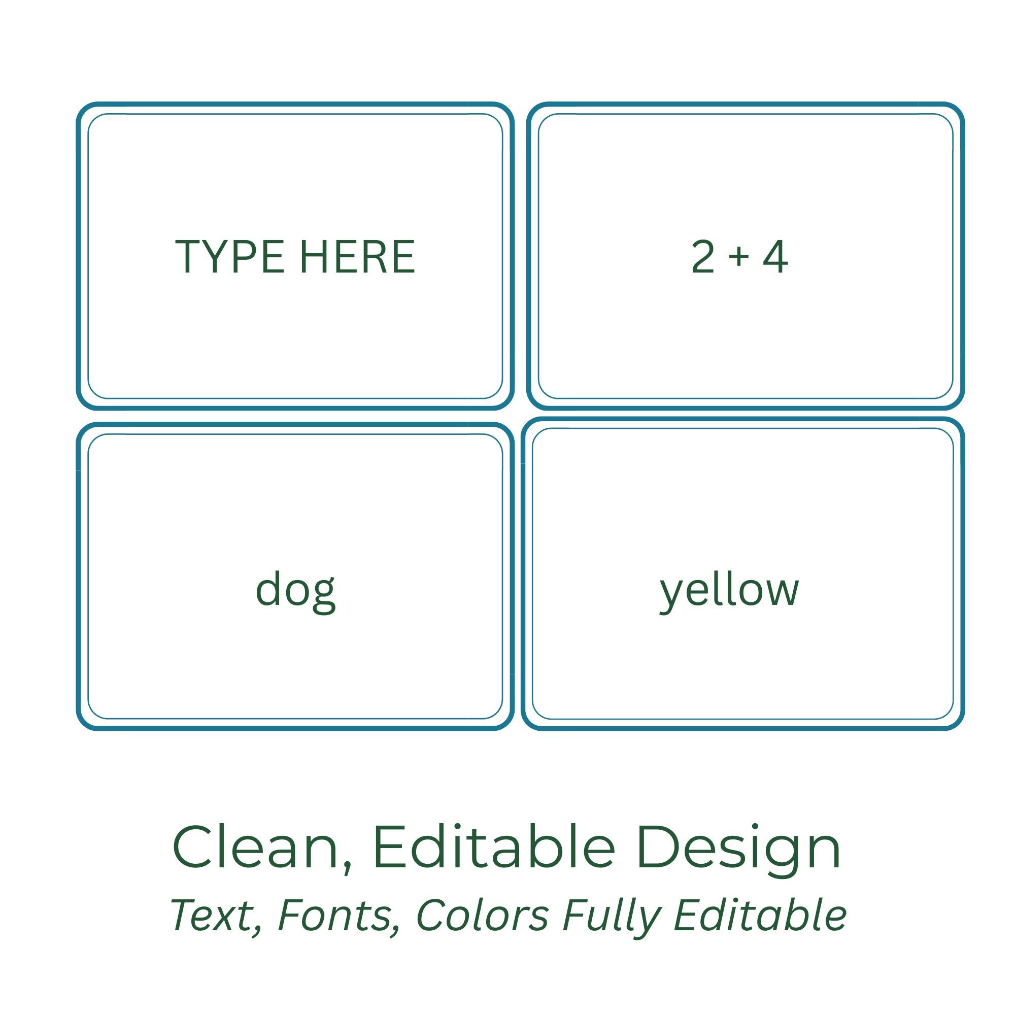 Editable Flashcards Template | Canva Flashcards | Printable Double