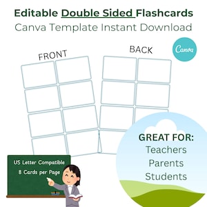 Editable Flashcards Template | Double-Sided Printable | US Letter | Canva Teacher Resource