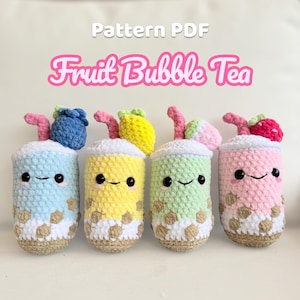 Crochet Bubble Tea Pattern | Kawaii Fruit Plushies, Amigurumi PDF Tutorial (Digital Download)