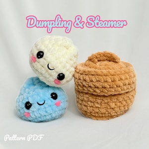 Crochet Dumpling in Steamer Basket Pattern | Kawaii Amigurumi Food Plush (PDF Download)