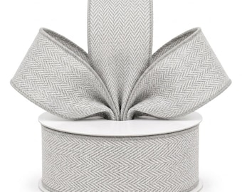 Gray Herringbone Pattern Wired Edge Craft Ribbon | 2.5” x 25 ft.