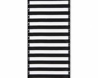 Glittery Black and White Striped Ribbon | Wired Craft Ribbon | 2.5” | Craft Supply