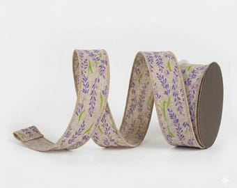 Lavender Eucalyptus Burlap Ribbon, 2.5" Wired Floral Spring Farmhouse Decor, 5 Yards