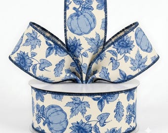 Blaues Kürbis-Toile-Band | Herbst Ernte Sonnenblume Blatt Wired Band