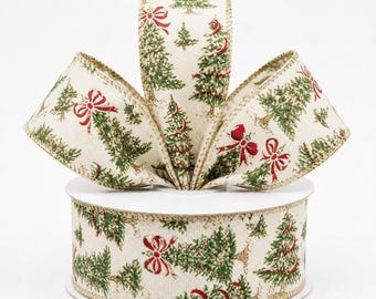 Christmas Trees Wired Ribbon | 2.5" Wide Festive Holiday Crafting Supply