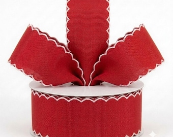 Red Scalloped Edge 1.5 inch Wired Ribbon