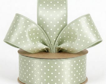 Light Sage Polka Dot Wired Edge Ribbon