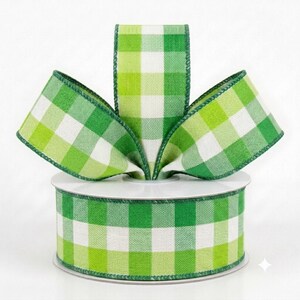 Fita de artesanato xadrez verde de 3,8 cm (1,5 polegadas) com borda aramada