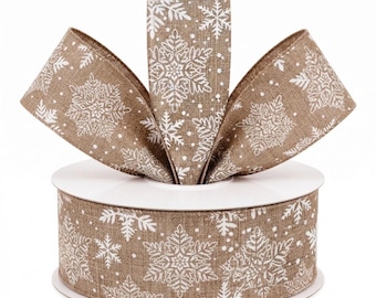 Snowflakes on Burlap Wired Crafts Ribbon | 2.5” x 5 yards