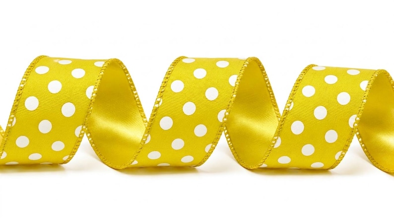 Bright Yellow Ribbons Yellow and White Polka Dot Wired Edge Ribbon - Etsy