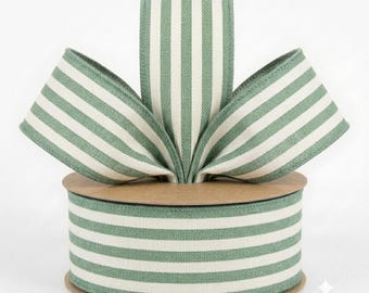 Zacht saliegroen gestreept lint van 1,5 inch met bedrade rand