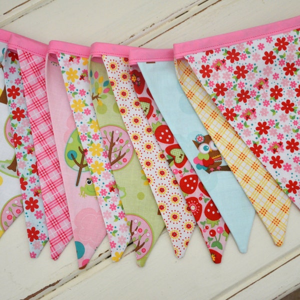 Riley Blake Hoos in the Forest fabric banner bunting, girls room decor, birthday party decoration