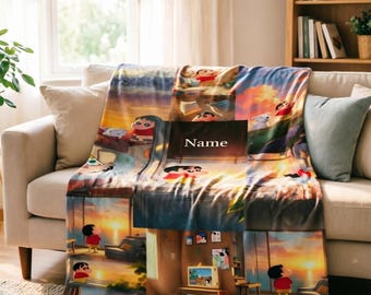 Personalized Crayon Shin-chan Blanket Soft Throw, Cozy Flannel Throw
