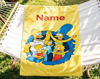 Personalized Simpsons Family Fleece Throw Blanket, Custom Name Gift