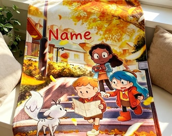 Personalized Hilda Fleece Throw Blanket, Custom Name Twig Deerfox Art
