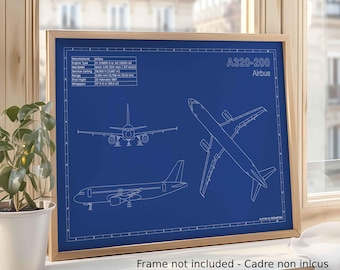 Dibujo técnico de aviación / Formato A3 / Decoración de aviación - Regalo para pilotos