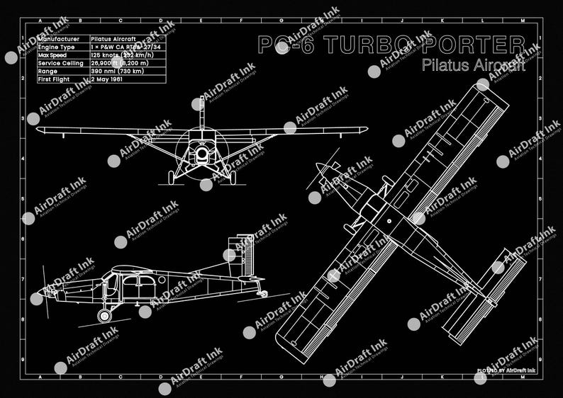 Pilatus PC-6 Blueprint Art | Aviation Technical Drawing | Format A3 ...