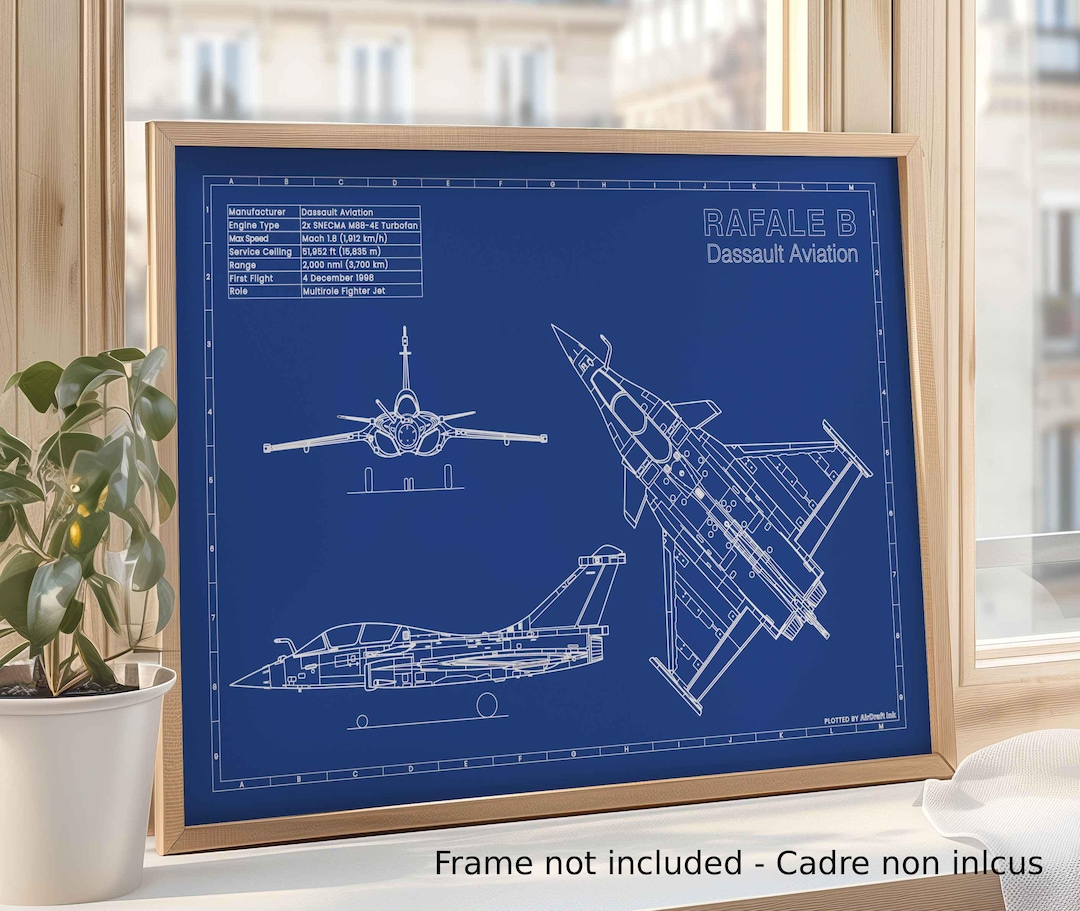 Dassault Rafale B Blueprint Art | Aviation Technical Drawing | Format ...