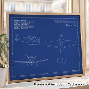 V35B Bonanza Blueprint Art | Aviation Technical Drawing | Format A3 | Aviation Decor – Pilot Gift image 1