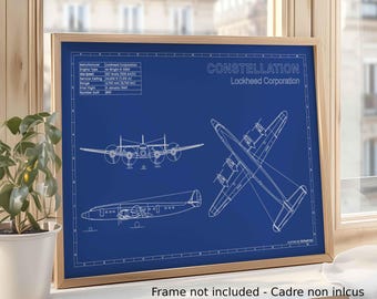 Lockheed Constellation Blueprint Art | Aviation Technical Drawing, Pilot Gift