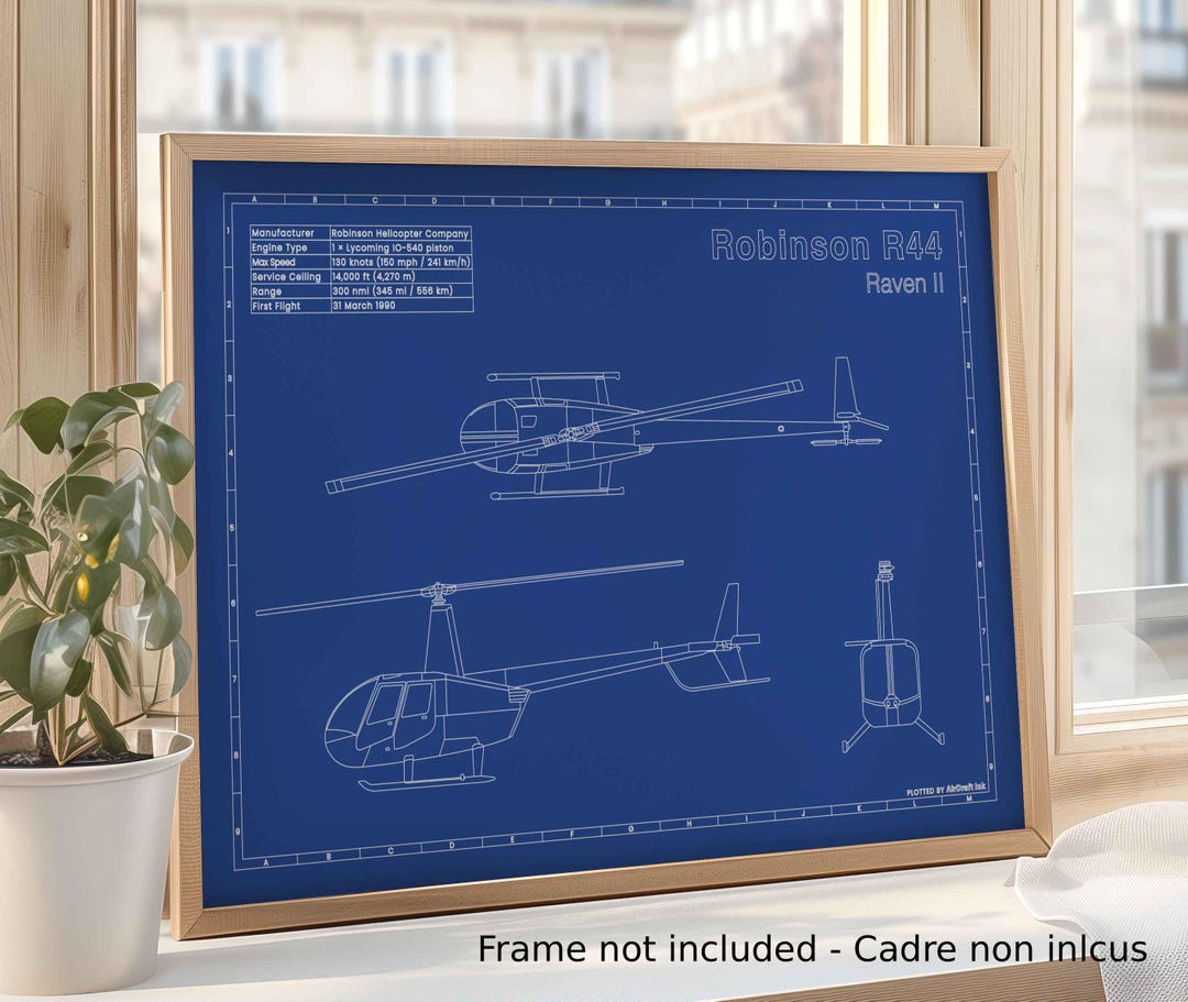 Robinson R44 Helicopter Drawing.pdf Robinson R44 Raven II Helicopter Blueprint Art | Aviation Technical ...