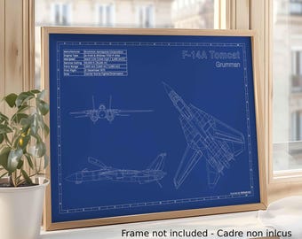 F-14A Tomcat Blueprint Art | Aviation Technical Drawing | Format A3 | Aviation Decor – Pilot Gift