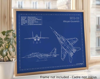 Dibujo técnico de aviación / Formato A3 / Decoración de aviación - Regalo para pilotos