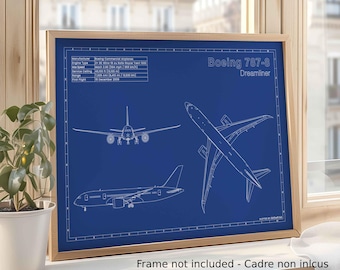 Dibujo técnico de aviación / Formato A3 / Decoración de aviación - Boeing 787-8 Dreamliner - Regalo para piloto
