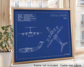 Dibujo técnico de aviación en formato A3 / Decoración de aviación - Regalo para pilotos