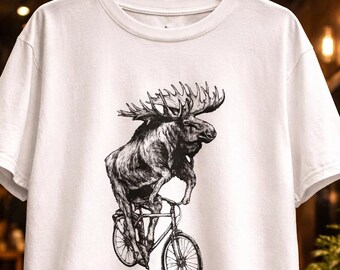 Moose on Bicycle T-Shirt: Hand-Screened Graphic Tee