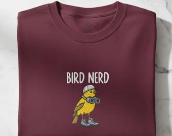 Embroidered Bird Nerd Comfort Colors T-Shirt, Bird Lover Gift Tee, Twitcher Nature Shirt