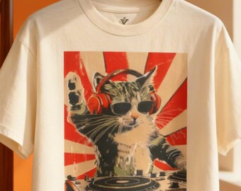 DJ Cat T-Shirt, Feline Music Lover Graphic Tee