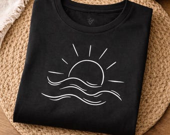 Minimalist Sunset Waves T-Shirt, Summer Tee