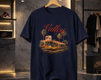 Vintage Valley Diner Graphic T-Shirt, Retro Road Trip Art Tee, Casual Unisex Shirt