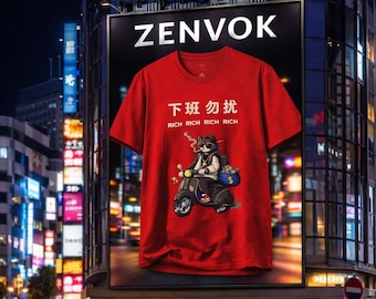 Urban Graphic Cat T-Shirt, Unisex Streetwear Tee, Modern Cartoon Design Shirt