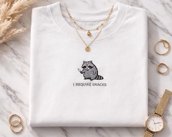 Embroidered Raccoon Tee, Funny Snack Goblin Shirt, Chaotic Animal Comfort Colors T-Shirt