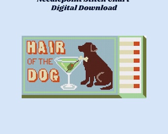 Chocolate Lab- Hair of the Dog Matchbox- Needlepoint Chart Digital Download