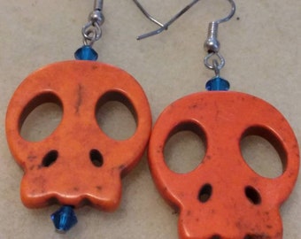 orange skull earrings - zombie prom