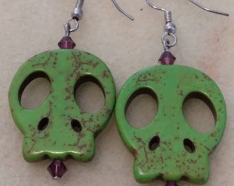 lime green skull earrings - zombie prom
