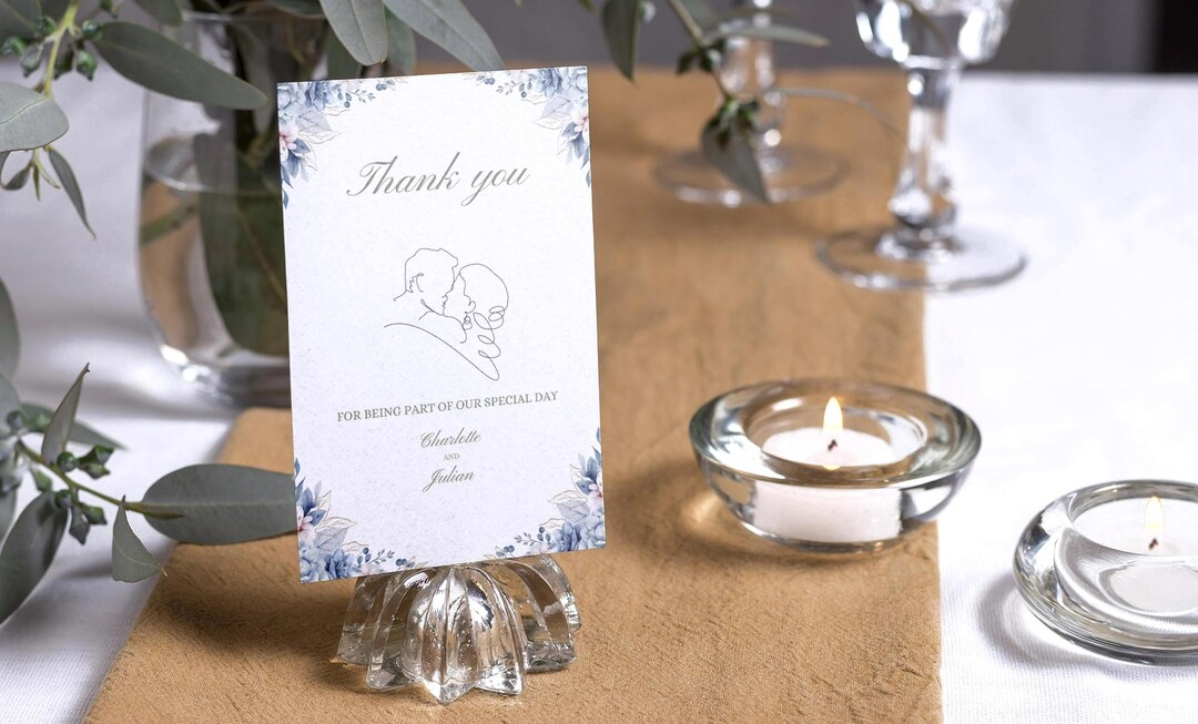 Dusty Blue Floral Wedding Thank You Card Editable Canva Printable Guest ...