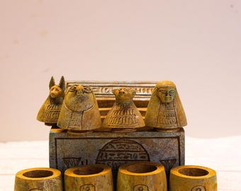 Vintage egyptian canopic jars, set of 4 egyptian ancient canopic jars canopy jar