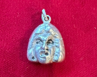 Vintage Sterling Silber Janus Kopf Charme • 3D zweiseitiger Theater Anhänger • Griechischer Doppelgesicht Charme • Mythologie Geschenk
