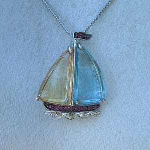 Vintage 14k Gold Segelboot Diamant Rubin Topas Citrin Anhänger Brosche Pin signiert