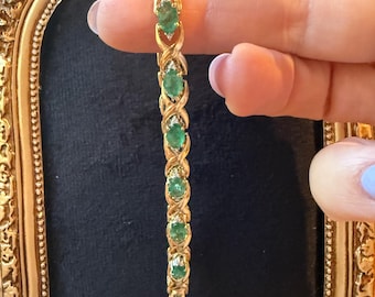 14k Gold Emerald Bracelet with Diamond Accents, 4ctw of natural emeralds, 11.88g
