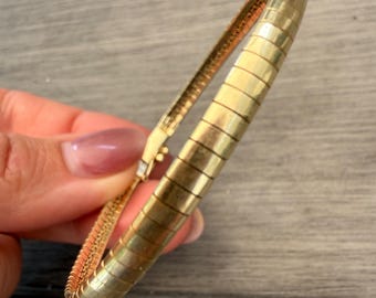 Vintage Solid 14k Gold Omega Chain Bracelet Bangle, 4mm wide omega, Size 7, HCI brand, made in Italy