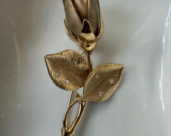 14k Gold und Diamant Rose Blumen Brosche Pin Vintage Gut, Gold Giovani Rose