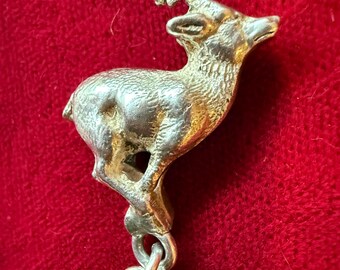 Vintage Sterling Silber Steinbock Anhänger • 3D Dimensional Bergziege Alpine Anhänger • Detaillierte Strukturierte Tier Anhänger